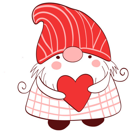 Cute gnome with a heart. Vector illustration on white background.のイラスト素材