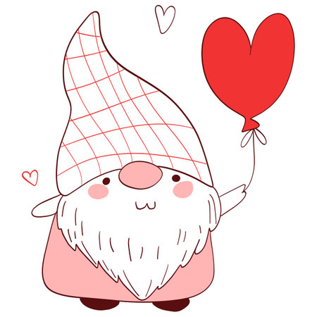 Cute gnome with a balloon in the shape of a heartのイラスト素材
