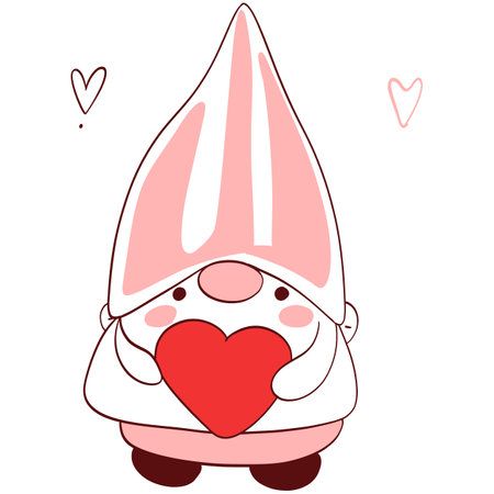 Cute gnome with heart. Vector illustration on white background.のイラスト素材