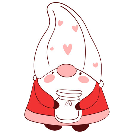 Cute gnome with a jar of honey. Vector illustration.のイラスト素材