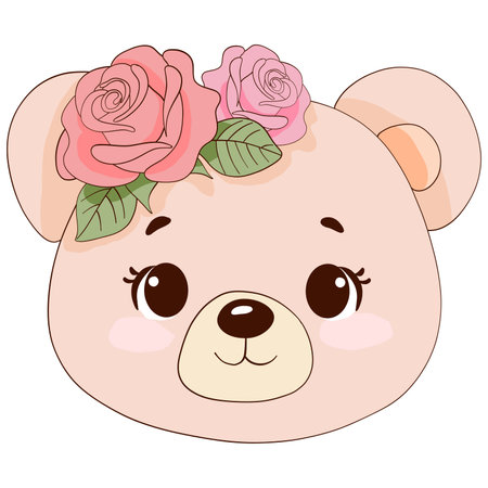 Cute bear with a flower in her hair. Vector illustration.のイラスト素材