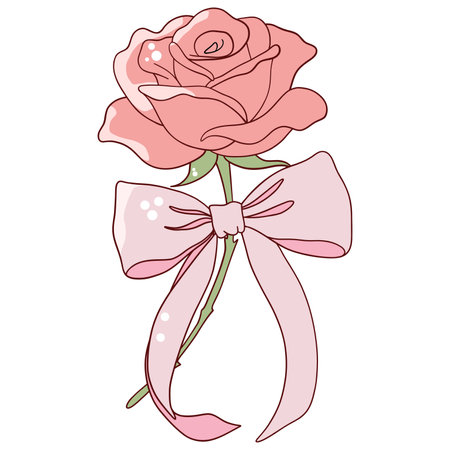 Illustration of a pink rose with a bow on a white backgroundのイラスト素材