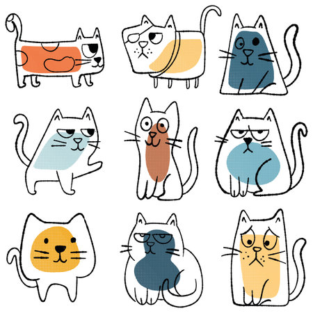 Set of cute cats in doodle style. Vector illustration.のイラスト素材