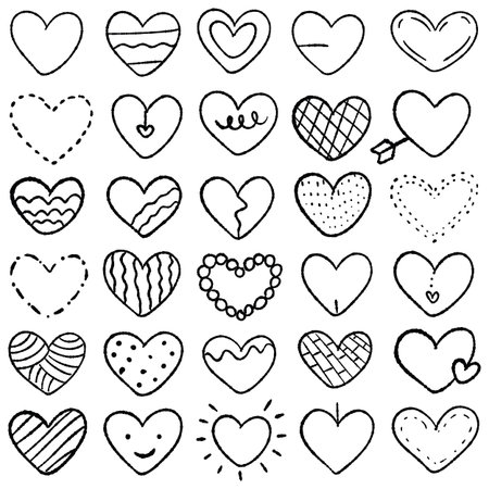 Set of hand drawn doodle hearts isolated on white background. Vector illustration.のイラスト素材