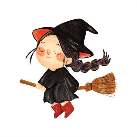 Cute Witch Flying Broomstick ,Halloween 's day.のイラスト素材