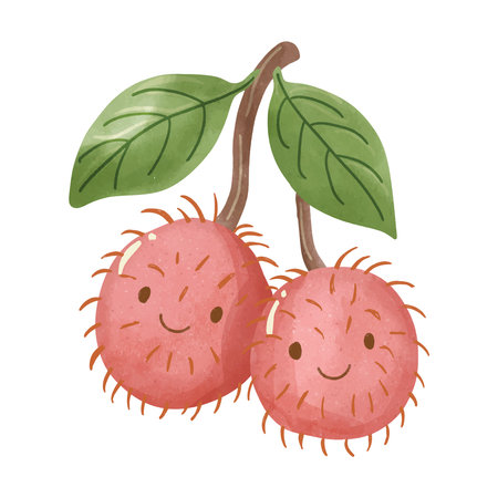 Cute Happy Rambutan Fruit Duoのイラスト素材