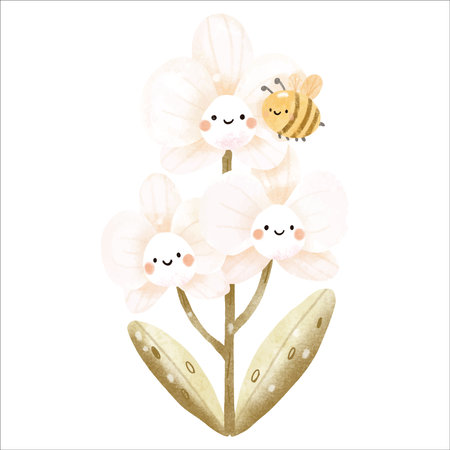 Happy Garden Bee Flower Friendのイラスト素材