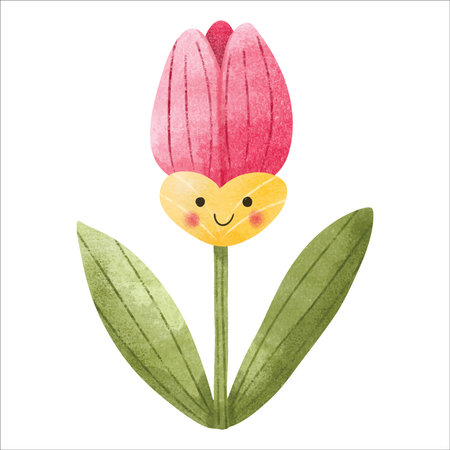 Smiling Tulip Cute Flower Characterのイラスト素材