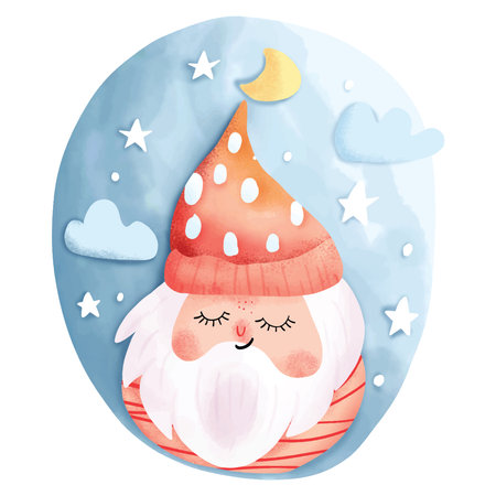 Cute Sleeping Gnome Under Night Skyのイラスト素材