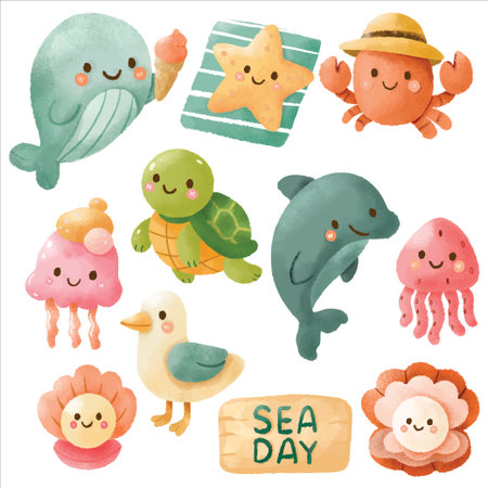 Cute Sea Animals Summer Setのイラスト素材