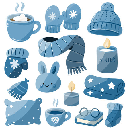 Cozy Winter Blue Essentials Collectionのイラスト素材