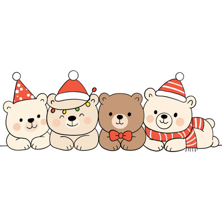Cute teddy bear family in christmas hat. Vector illustration.のイラスト素材