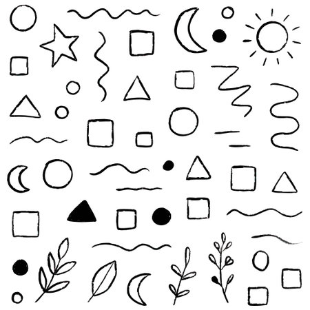 Set of hand drawn doodle elements. Black and white vector illustration.のイラスト素材