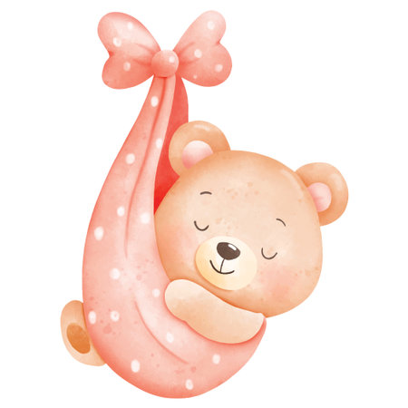 Cute teddy bear with a pink bow. Vector illustration.のイラスト素材