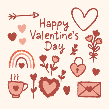 Valentine's day hand drawn doodle elements. Vector illustration.のイラスト素材