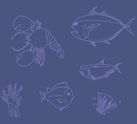 Set of hand drawn elements seafoodのイラスト素材