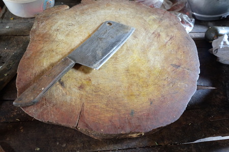 block and knife in kitchen