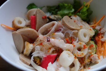 seafood spicy salad in bowl