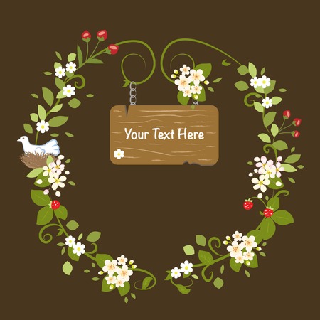 Floral Frame Vintage Message Card Spring Wreath Vector Illustrationのイラスト素材