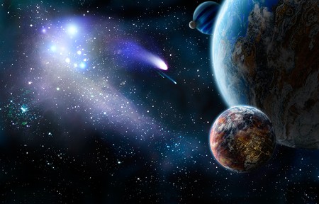 The group of comets of space attacks peace planets.
