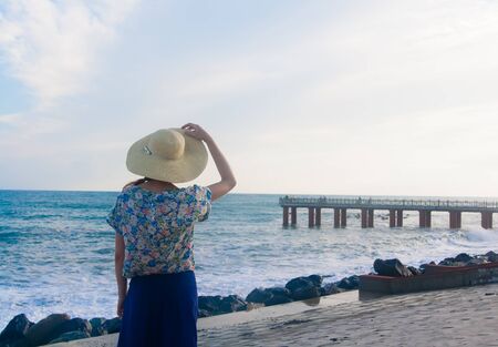 Storm with high waves at sea.の写真素材