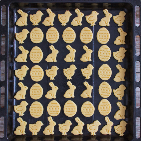Easter shortcrust traditional variety cookies knolling tray.