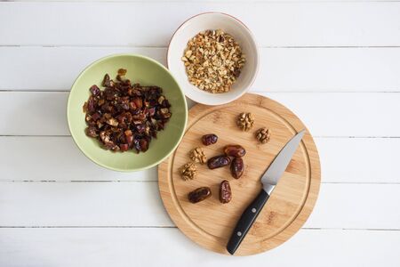 Whole and chopped nuts.の写真素材