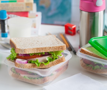 School breakfast apple fruit sandwichの写真素材