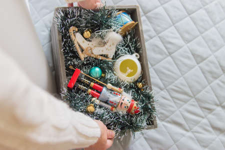 Point of view christmas box with colorful decorations