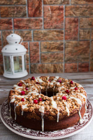 Banana round stuffed cake cranberry sugar glaze frosting.