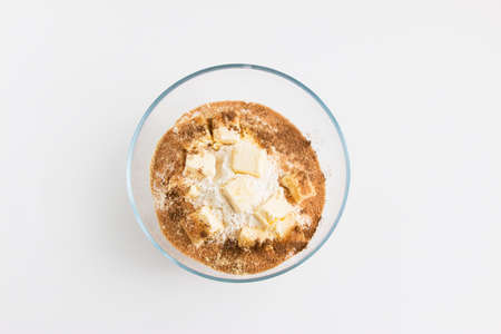 Shortcrust pastry in bowl on white background.の写真素材