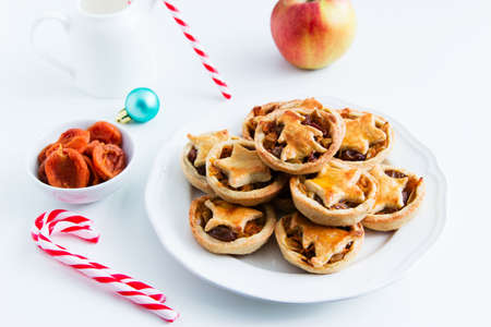 Christmas mince pies on white background.の写真素材