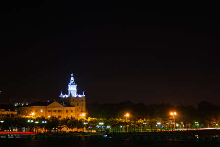 Blurred glow night view of Novorossiysk Russia.の写真素材