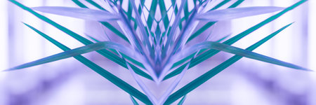 exotic plant leaves banner. Symmetrical herbal minimalism Pantone 2022