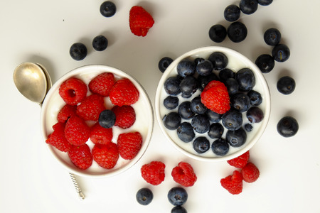 Raspberries with natural yogurt.の写真素材