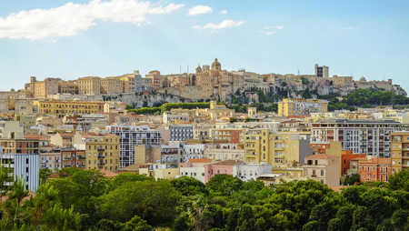 View on the old part of Cagliary with medieval architecture in Sardinia, Italy.の写真素材