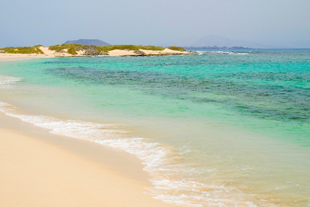 View on the beach Corralejo on the Canary Island Fuerteventura, Spain.の写真素材