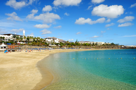 Beach Playa Blanca on the Canary Island Lanzarote, Spain.の写真素材