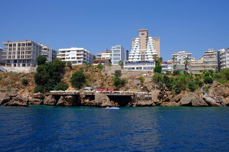 ANTALYA, TURKEY - JULY 0â­4â¬ 2019: View from the city of Antalya from the sea.のeditorial素材
