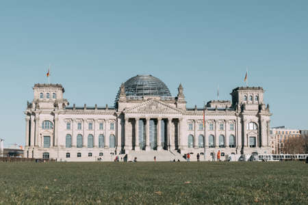 BERLIN, GERMANY - 04.04.2020:  View on the Bundestag building in Berlin.のeditorial素材