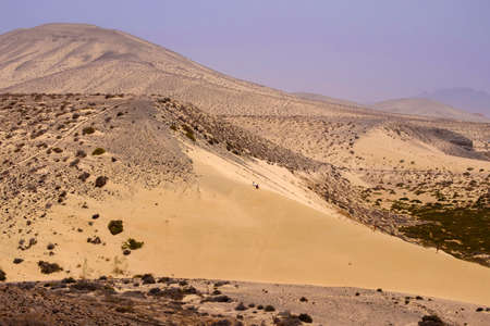 View of the sand dune at Sotavento beach in the Canary Island of Fuerteventura, Spain.の写真素材