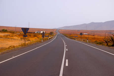 The road in the center of the Canary Island of Fuerteventura