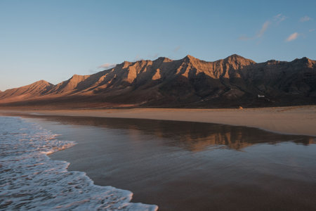 Cofete Beach at sunset on the Canary Island Fuerteventura, Spain.の写真素材
