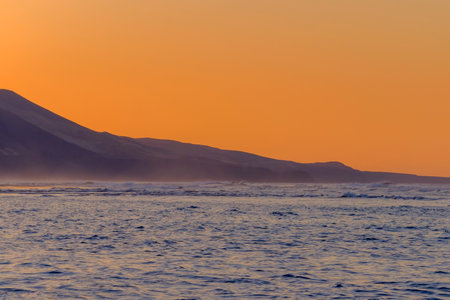 Sunset on Cofete beach on the Canary island Fuerteventura, Spain.の写真素材