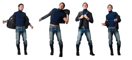 Modern man in a jacket and jeansの写真素材