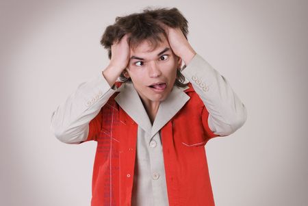 crazy man in a red shirt