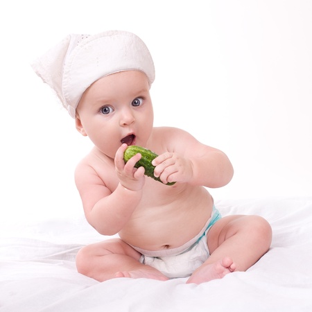 Portrait of a baby girl  on a white backgroundの写真素材