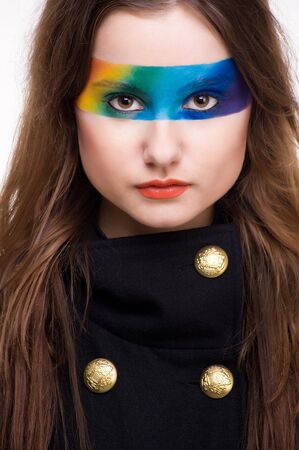 portrait of a beautiful woman with Beautiful Eye rainbow Makeupの写真素材