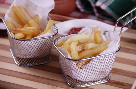 French fries in the basketの写真素材