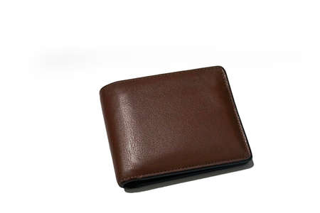 Brown leather wallet for men isolated on white backgroundの写真素材
